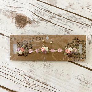 Wild Flower Women's Embroidered Flowers Choker Necklace and Earrings Set Jewelry